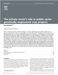 The Private Sector's Role in Public Sector Genetically Engineered Crop
