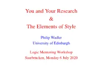 You and Your Research & the Elements of Style