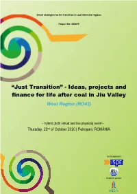 “Just Transition” - Ideas, Projects and Finance for Life After Coal in Jiu Valley West Region (RO42)