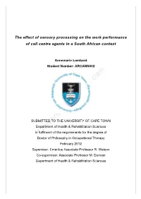 The Effect of Sensory Processing on the Work Performance of Call Centre Agents in a South African Context