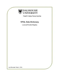 VITAL Data Dictionary