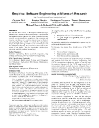 Empirical Software Engineering at Microsoft Research