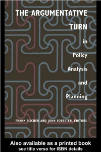 The Argumentative Turn in Policy Analysis and Planning