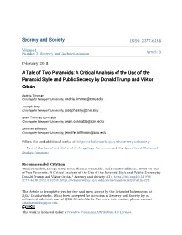 A Tale of Two Paranoids: a Critical Analysis of the Use of the Paranoid Style and Public Secrecy by Donald Trump and Viktor Orbán