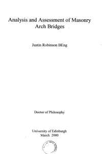 Analysis and Assessment of Masonry Arch Bridges