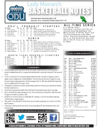 BASKETBALL NOTES Old Dominion University (9-6, 2-2) Game No