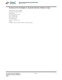 Christopher A. Reynolds Collection of Women's Song