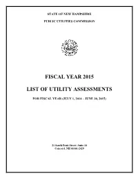 Fiscal Year 2015 List of Utility Assessments