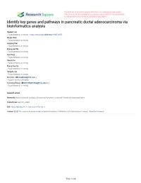 Identify Key Genes and Pathways in Pancreatic Ductal Adenocarcinoma Via Bioinformatics Analysis