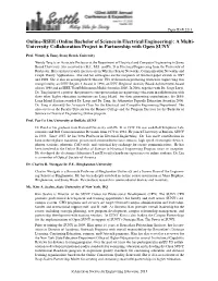 Online-BSEE (Online Bachelor of Science in Electrical Engineering): a Multi- University Collaboration Project in Partnership with Open SUNY