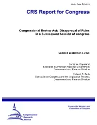 Congressional Review Act: Disapproval of Rules in a Subsequent Session of Congress