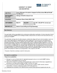 Internal UNIVERSITY of DERBY JOB DESCRIPTION JOB TITLE Project