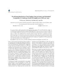 The Relationship Between Meat Quality Characteristics and Nutritional Composition of Nandanam Quail-III Slaughtered at Different Ages