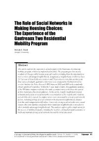 The Role of Social Networks in Making Housing Choices: the Experience of the Gautreaux Two Residential Mobility Program
