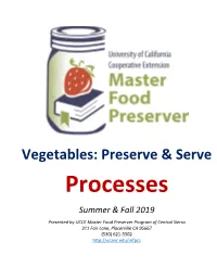 Vegetables: Preserve & Serve