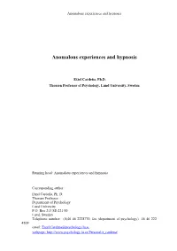 Anomalous Experiences and Hypnosis
