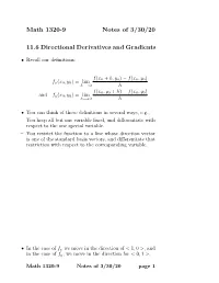 Math 1320-9 Notes of 3/30/20 11.6 Directional Derivatives and Gradients