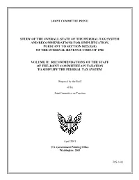 Study of the Overall State of the Federal Tax System and Recommendations for Simplification, Pursuant to Section 8022(3)(B) of the Internal Revenue Code of 1986