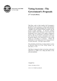 Voting Systems - the 31 JULY 1998 Government's Proposals (2Nd Revised Edition)