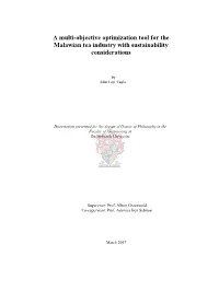 A Multi-Objective Optimization Tool for the Malawian Tea Industry with Sustainability Considerations