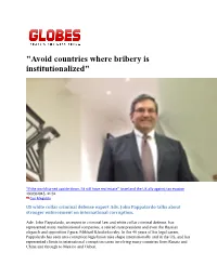 "Avoid Countries Where Bribery Is Institutionalized"