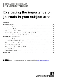 Evaluating the Importance of Journals in Your Subject Area