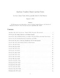 Algebraic Number Theory Lecture Notes