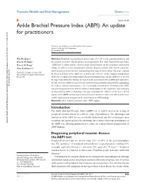 Ankle Brachial Pressure Index (ABPI): an Update for Practitioners