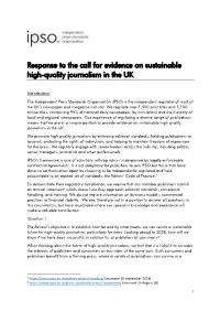 Response to the Call for Evidence on Sustainable High-Quality Journalism in the UK