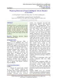 Wandering Behaviour in Patients with Bipolar Affective Disorder: a Case Series