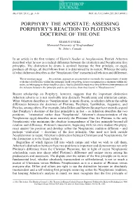 Assessing Porphyry's Reaction to Plotinus's Doctrine of The