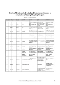 Details of Crushers in Ernakulam District As on the Date of Completion of Quarry Mapping Program