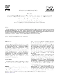 Isolated Hypoaldosteronism: an Overlooked Cause of Hyponatraemia ⁎ I