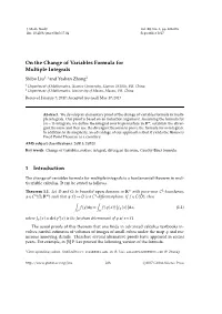 On the Change of Variables Formula for Multiple Integrals 1 Introduction