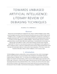 Towards Unbiased Artificial Intelligence: Literary Review of Debiasing Techniques
