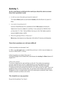 Activity 1. As the Most Famous Painting in the World You Should Be Able to Answer These Three Questions Easily