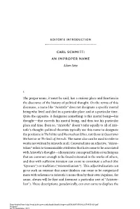 Carl Schmitt: an Improper Name Adam Sitze