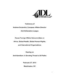 Ouse Foreign Affairs Subcommittee On