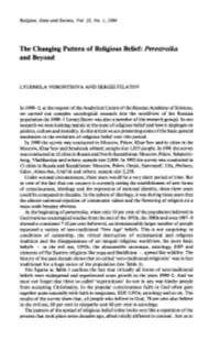 The Changing Pattern of Religious Belief: Perestroika and Beyond