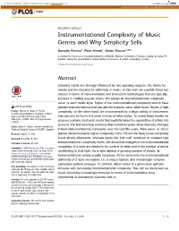 Instrumentational Complexity of Music Genres and Why Simplicity Sells
