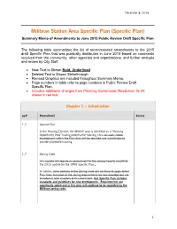 Millbrae Station Area Specific Plan (Specific Plan) Summary Memo of Amendments to June 2015 Public Review Draft Specific Plan