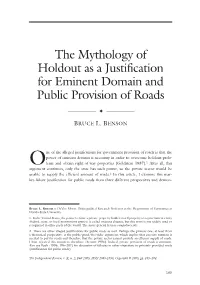 The Mythology of Holdout As a Justification for Eminent Domain and Public Provision of Roads