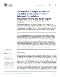 The Peptidisc, a Simple Method for Stabilizing Membrane Proteins In