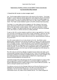 Submission of Written Evidence to the BASIC Trident Commission by Conservative Way Forward