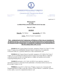 Authorization for the Commissioner of Highways to Enter Into An