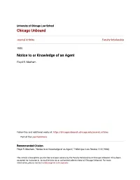 Notice to Or Knowledge of an Agent