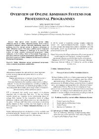 Overview of Online Admission Systems for Professional Programmes