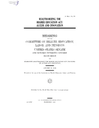 Reauthorizing the Higher Education Act: Access and Innovation Hearing
