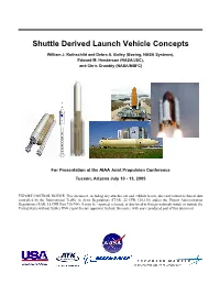 Shuttle Derived Launch Vehicle Concepts