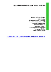 The Correspondence of Isaac Newton